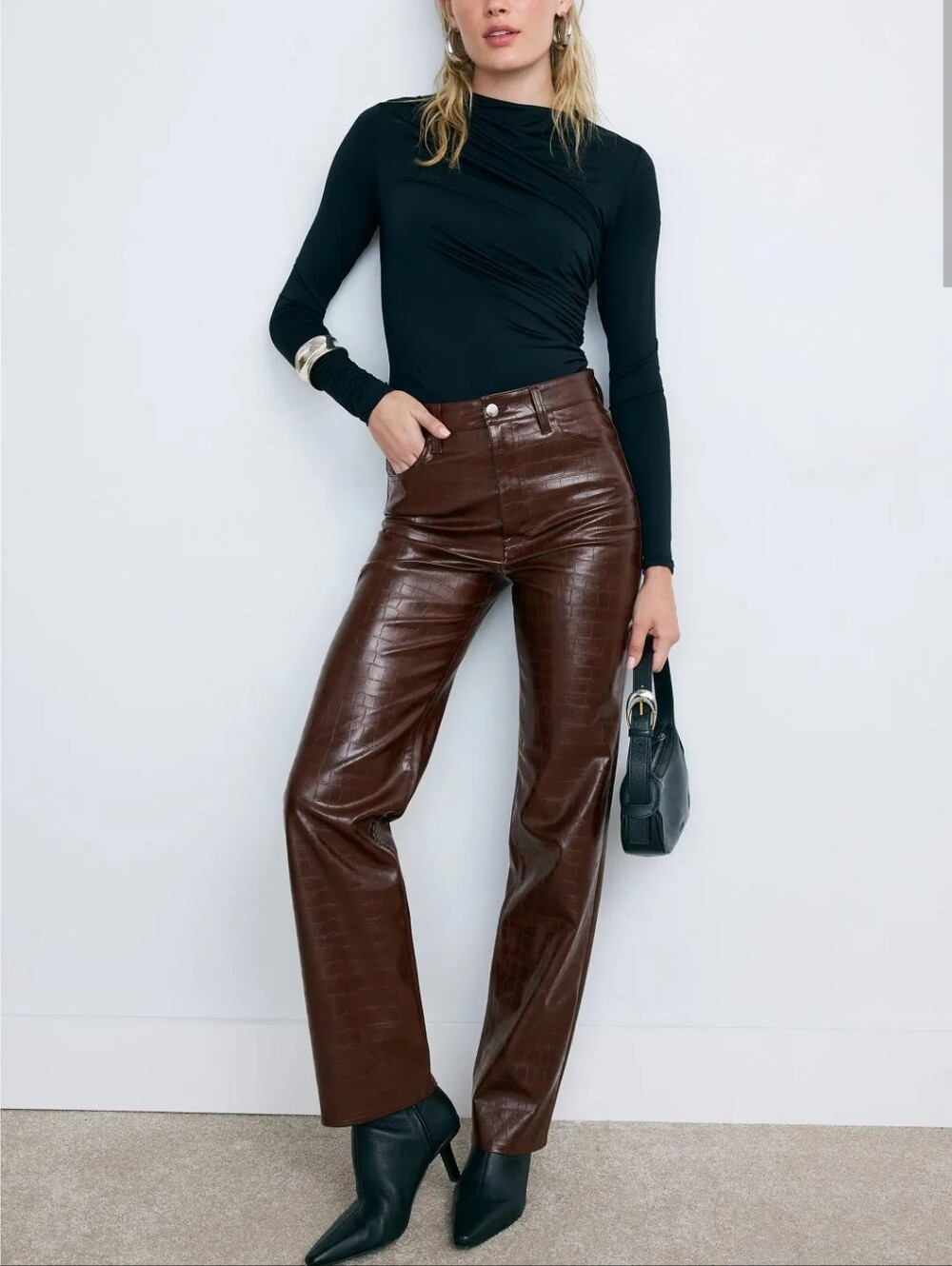 PISTOLA CASSIE FAUX LEATHER CROC STARIGHT LEG PANTS SIZE 25 MSRP $218